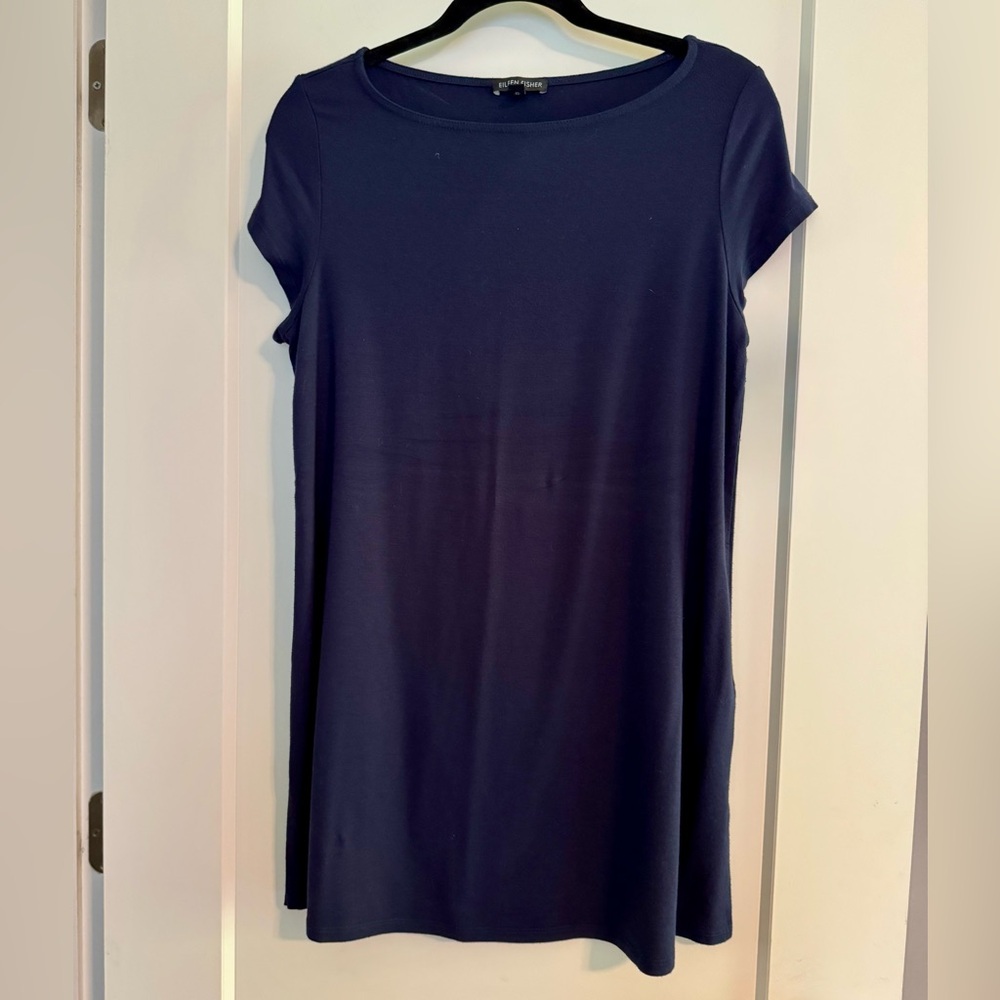 Eileen Fisher Navy Short Sleeved Tunic/Shift. Side slit. EUC. Size M